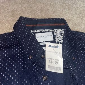 NEW WITH TAGS; Denim & Flower; Large Long Sleeve Dark Blue Button Down